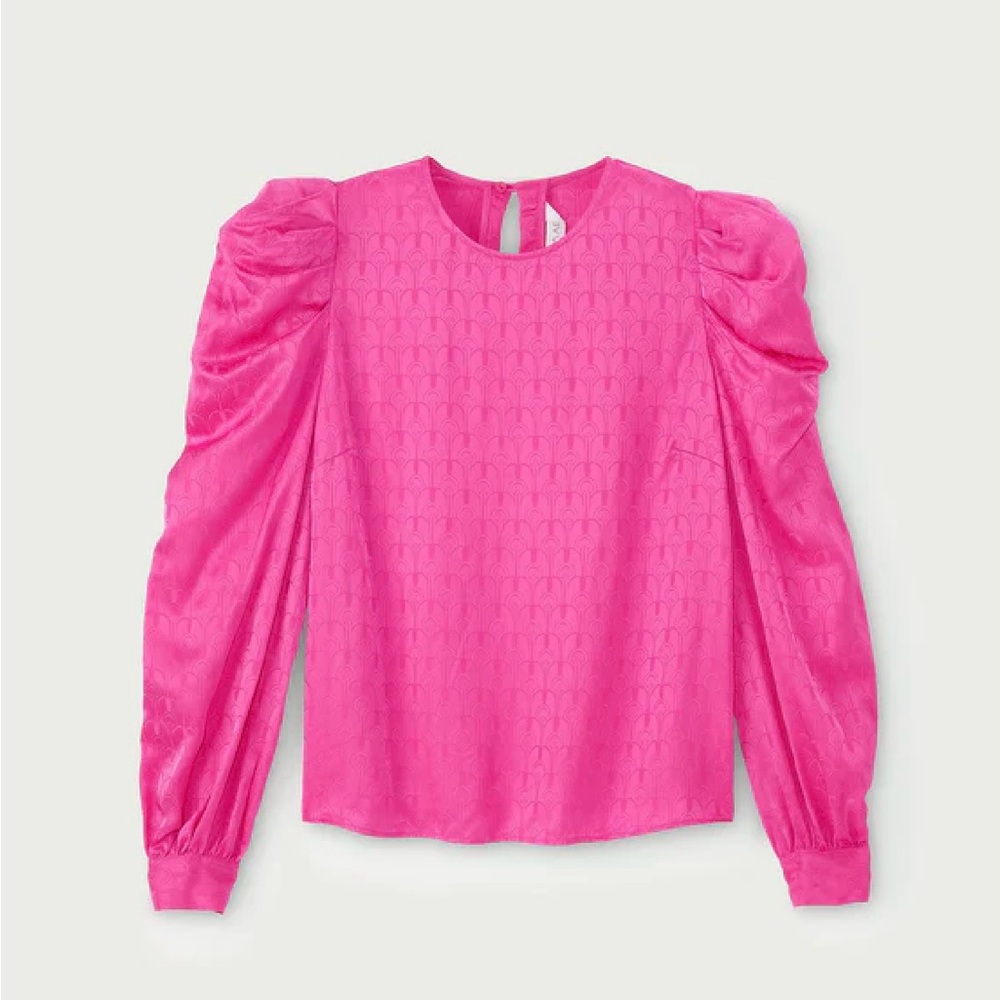 Elegant Magenta Pink Women's Top with Art Deco Pattern and puffed sleeves